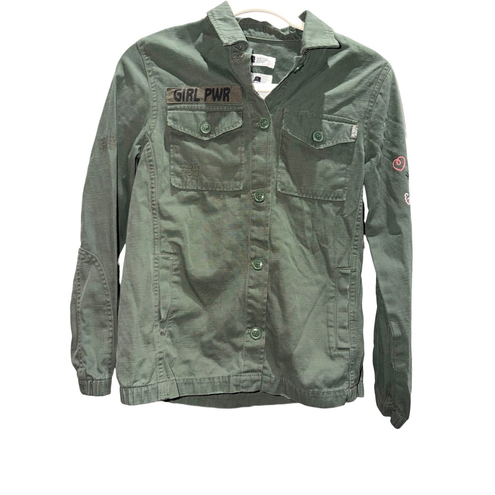 HM Girls Olive Green Girl Pwr You Got This Utility Jacket Size 10-11Y 05077116